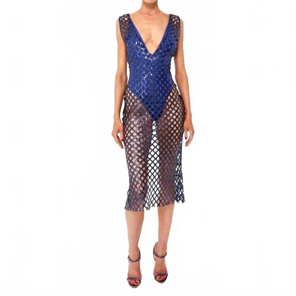 NEW DEITY sequin midi dress in navy